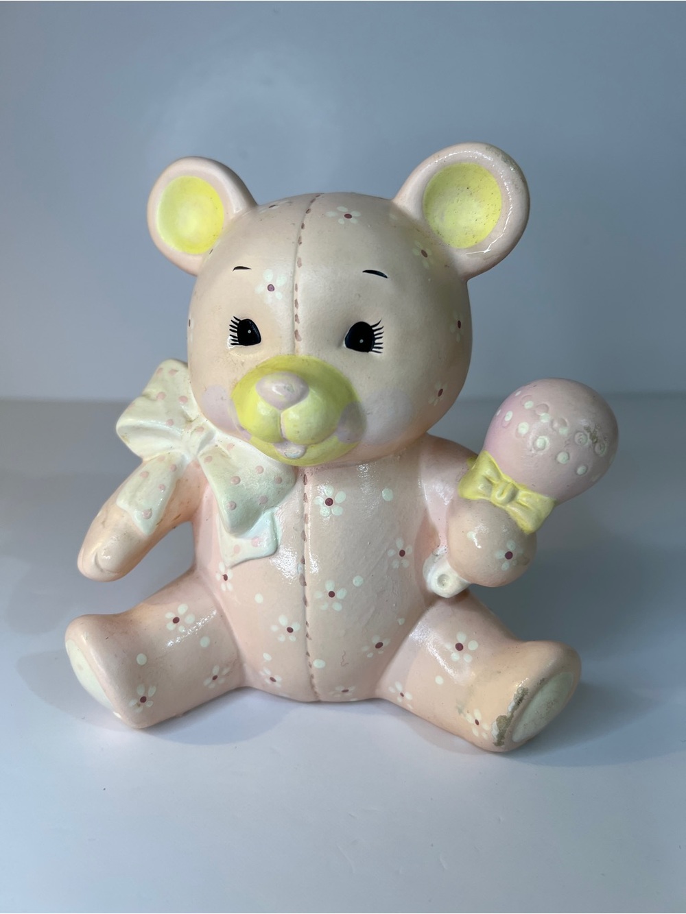 Vintage Pink Bear With Rattle Piggy Bank
